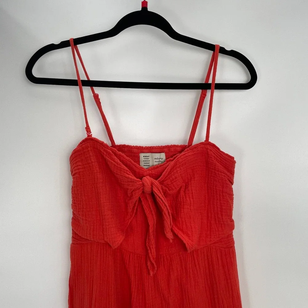 Anthropologie Saturday Sunday Red Isabel Tie Front Smocked Jumpsuit Size Medium‎